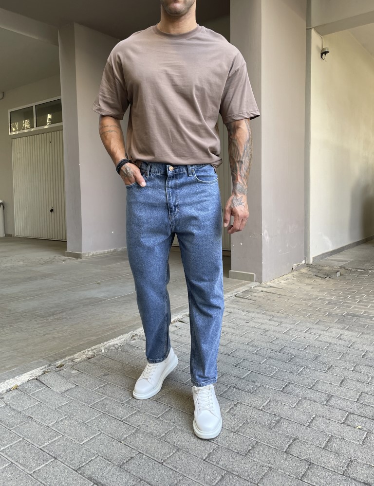 Ανδρικό μπλε σταθερό Loose Jean πεντάτσεπο με φερμουάρ 2023N φωτογραφία